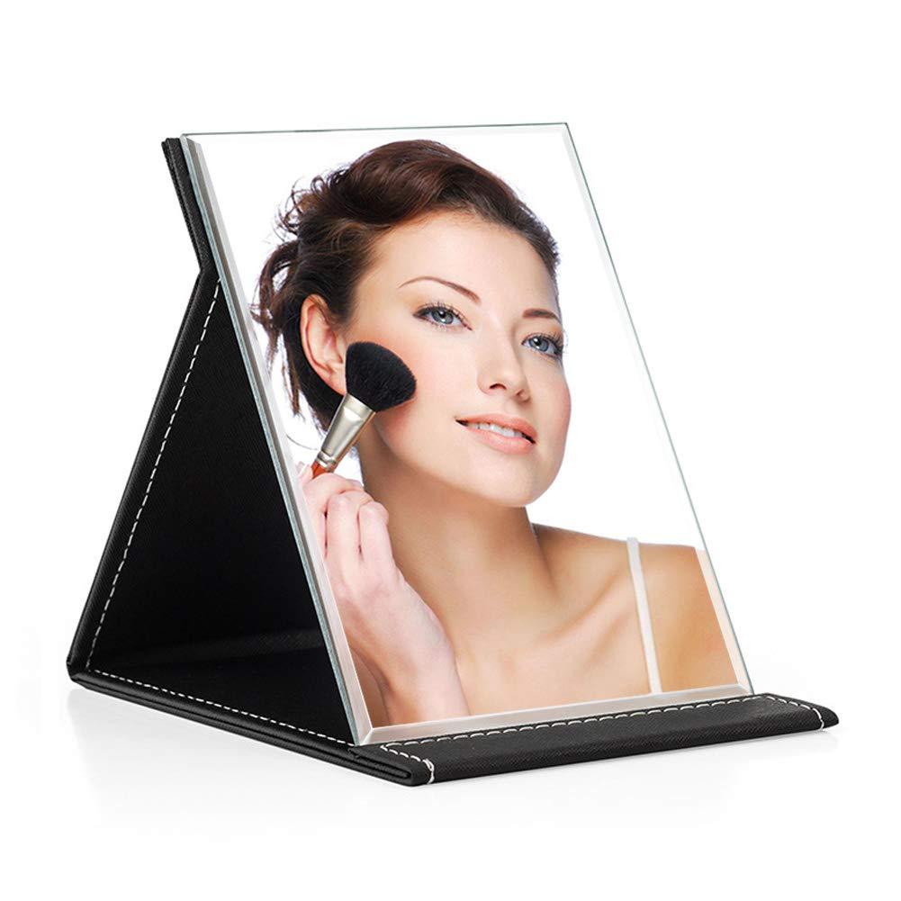 [Australia] - HY Table Mirror Portable Folding Makeup Mirror Collapsible Desk Tabletop PU Leather Mirror with Adjustable Standing L Large 