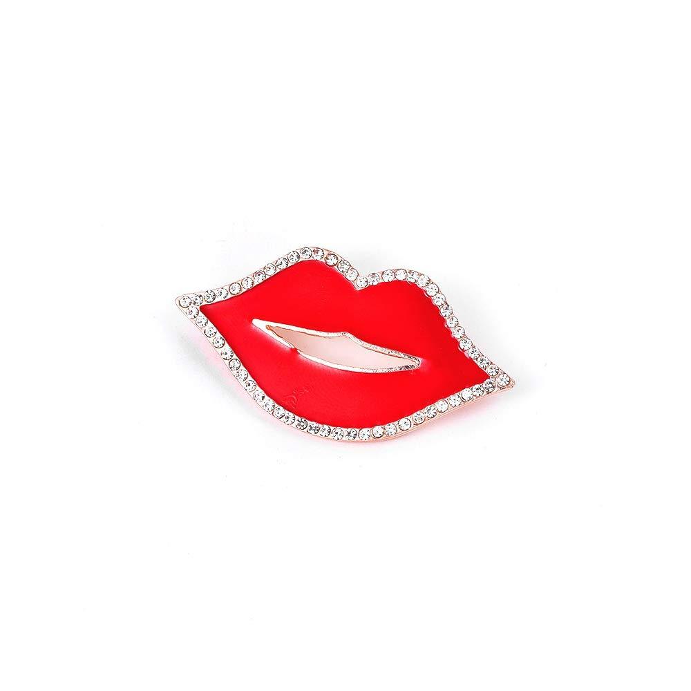 [Australia] - BELUCKIN Hot Sexy Red Lips Brooch Pin Enamel Rhinestones Valetine's Day Fashion Jewelry 