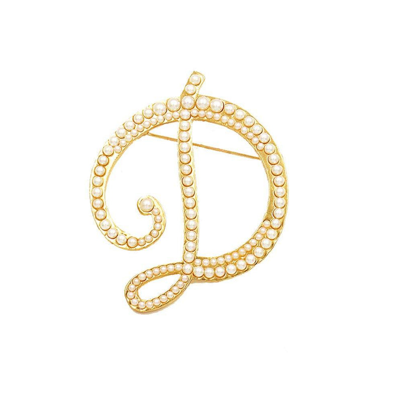 [Australia] - BELUCKIN Gold Simulated Pearl Initial Letter Alphabet Brooches Pin Women Gifts Jewelry D 