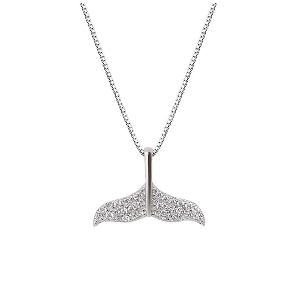 [Australia] - Crystal Mermaid Tail Sterling Silver Necklace for Women Girls Delicate CZ Fish Dolphin Whale Tail Pendant Choker Necklaces 18" Box Chain Fashion Jewelry Birthday Christmas Gifts for Best Friends Mom 