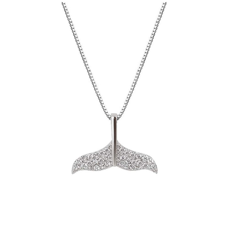 [Australia] - Crystal Mermaid Tail Sterling Silver Necklace for Women Girls Delicate CZ Fish Dolphin Whale Tail Pendant Choker Necklaces 18" Box Chain Fashion Jewelry Birthday Christmas Gifts for Best Friends Mom 