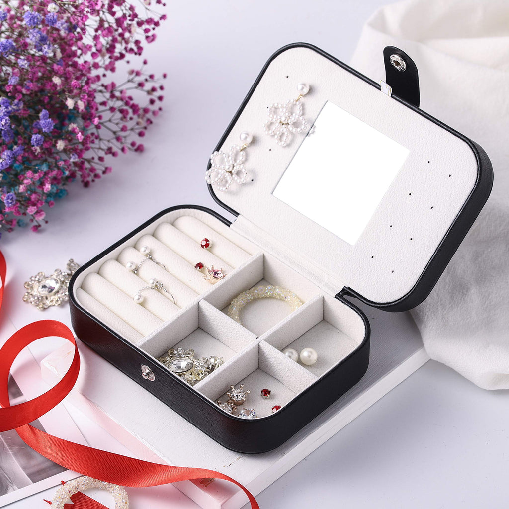 [Australia] - small jewelry box - mini jewelry box - Women travel jewelry case, Portable small jewelry organizer for Rings Earrings Necklace, Gifts for Girls Women (Black) Black 