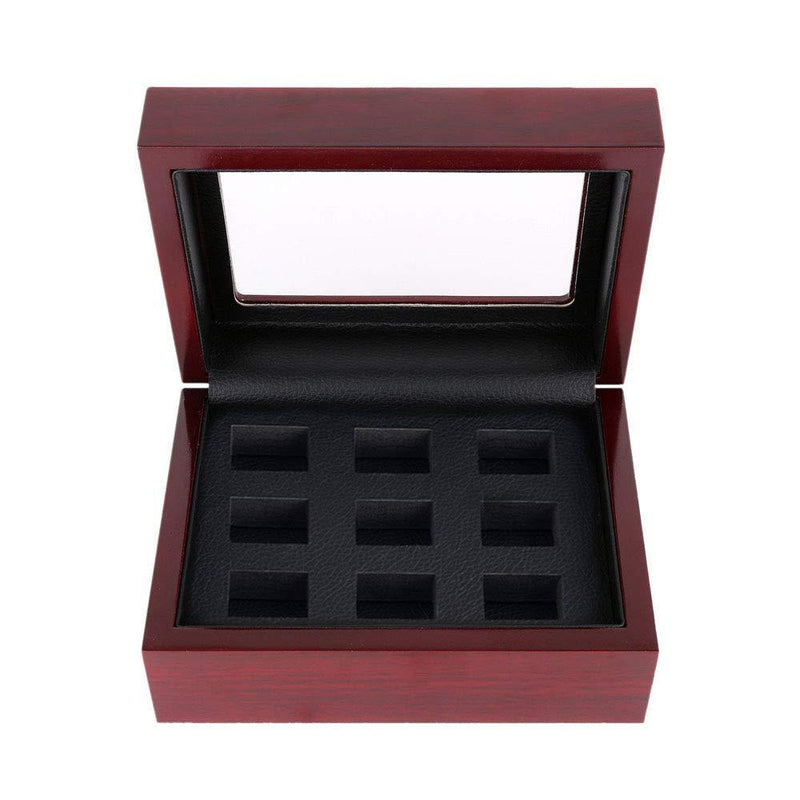 [Australia] - Wooden Championship Ring Storage Box Heavy Porous Display Case Jewelry Organizer Without Ring (9 Holes) 9 Holes 