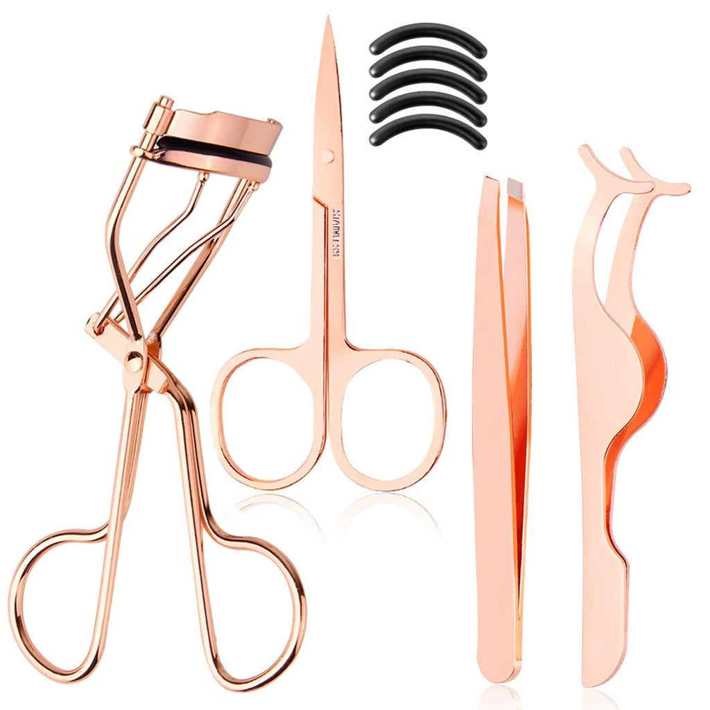 [Australia] - Arroyner 4Pcs Eyelashes Tool Fake Lash Applicator Eyelash Curlers Eyebrow Scissors (Rose Golden) 