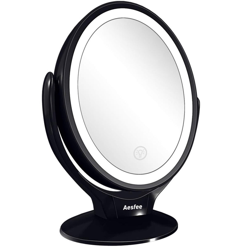 [Australia] - Aesfee LED Lighted Makeup Vanity Mirror Rechargeable,1x/7x Magnification Double Sided 360 Degree Swivel Magnifying Mirror with Dimmable Touch Screen, Portable Tabletop Illuminated Mirrors - Black 