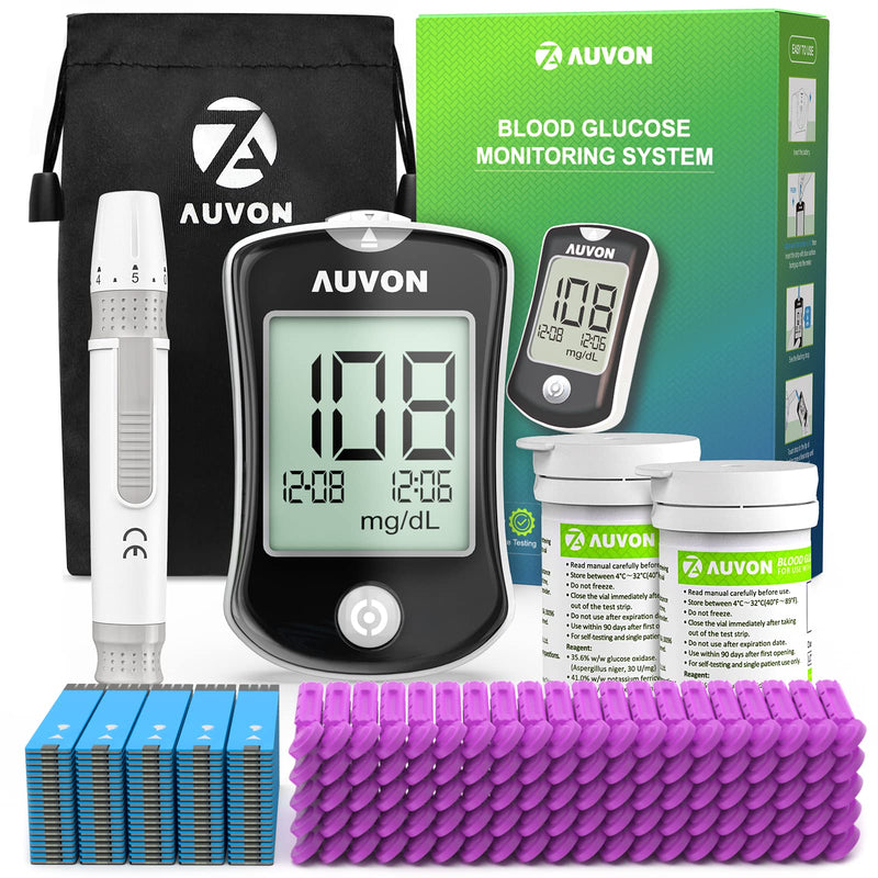 [Australia] - AUVON Blood Glucose Monitor Kit for Accurate Test, Diabetes Testing Kit with 100 Glucometer Strips, 100 30G Lancets and Lancing Devices, I-QARE DS-W Portable Blood Sugar Test Kit, No Coding Required 