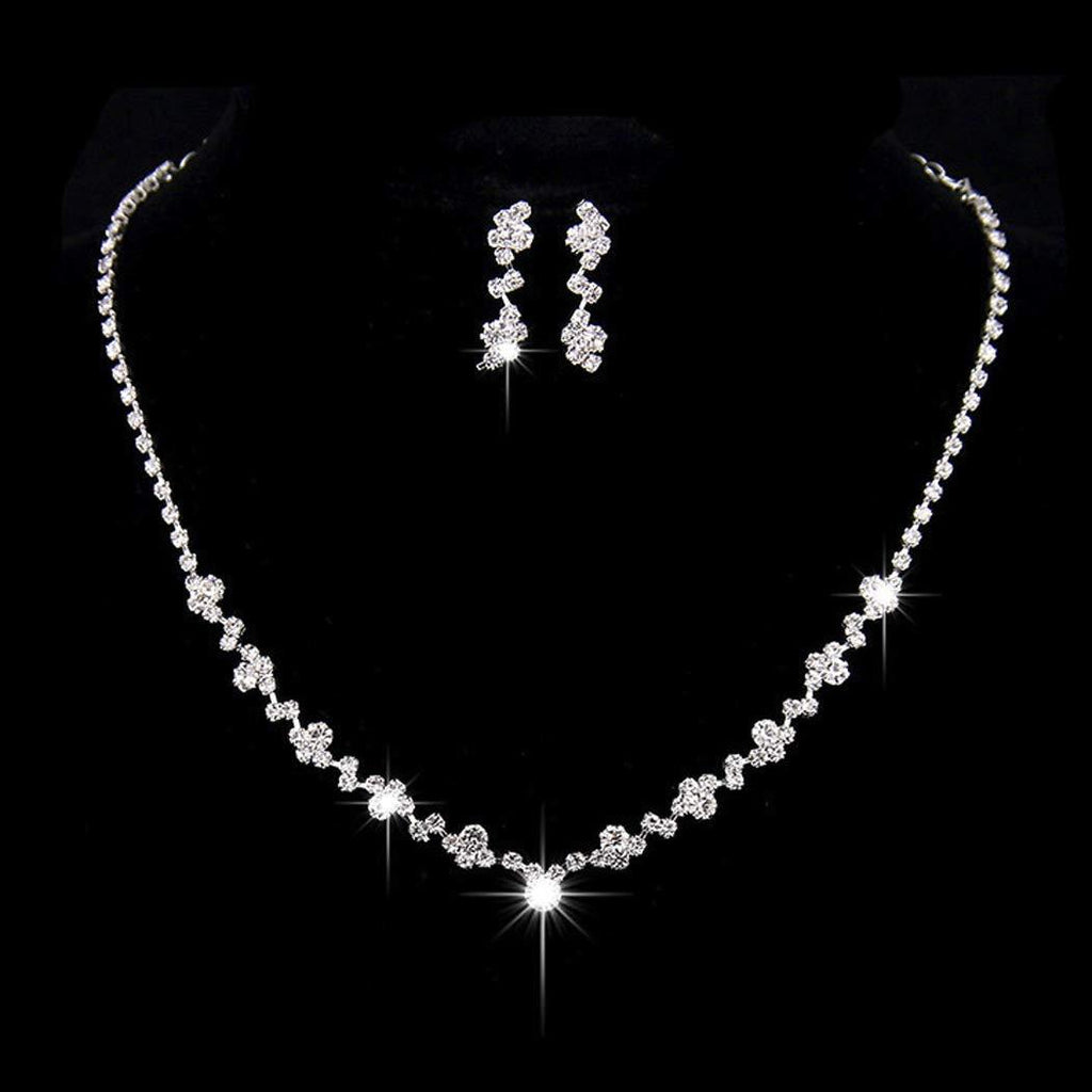 [Australia] - Yean Bride Silver Bridal Necklace Earrings Set Crystal Wedding Jewelry Set Rhinestone Choker Necklace for Women and Girls (Set of 3) 
