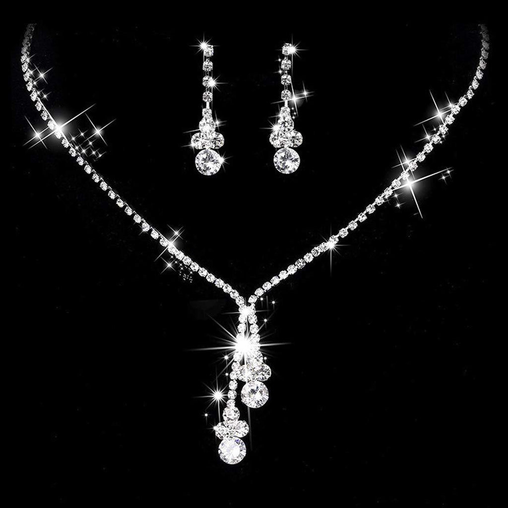 [Australia] - Yean Bride Wedding Necklace Earrings Set Silver Crystal Jewelry Set Bridal Choker Necklace for Women and Girls 