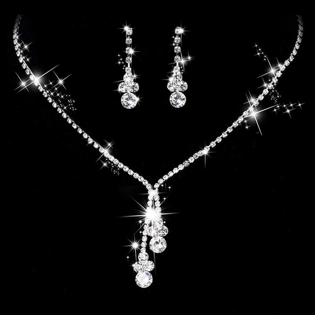 [Australia] - Unicra Bride Silver Bridal Necklace Earrings Set Crystal Wedding Jewelry Set Rhinestone Choker Necklace for Women and Girls (Set of 3) NK070-3 