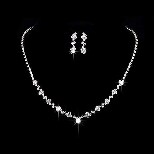 [Australia] - Unicra Bride Silver Bridal Necklace Earrings Set Crystal Wedding Jewelry Set Rhinestone Choker Necklace for Women and Girls (3 piece set - 2 earrings and 1 necklace)(NK070-1) 
