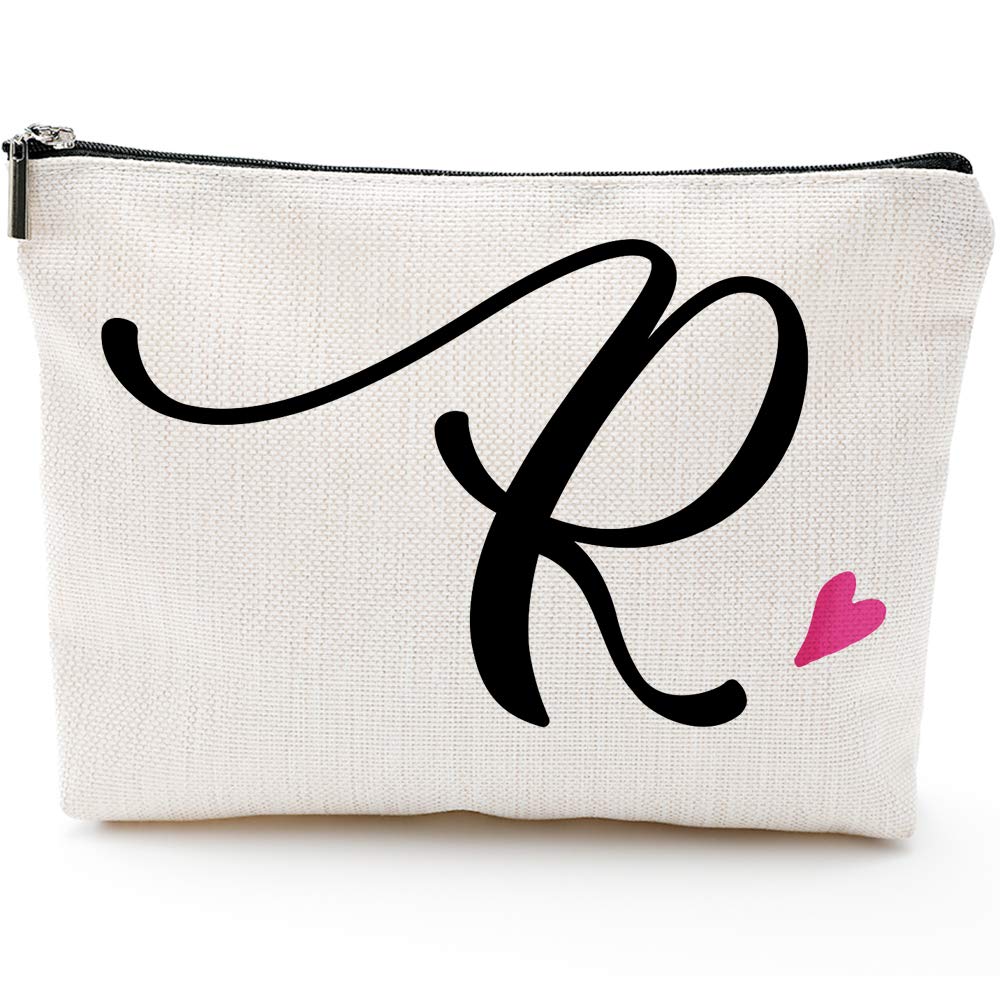 [Australia] - R Initial Monogram Personalized Travel Makeup Bag,Cosmetic Bag Pencil Pouch Gifts with Zipper Waterproof(Makeup bag-Letter R) 