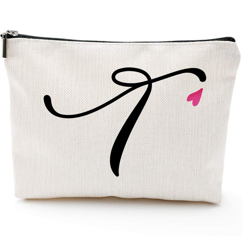 [Australia] - T Initial Monogram Personalized Travel Makeup Bag,Cosmetic Bag Pencil Pouch Gifts with Zipper Waterproof(Makeup bag-Letter T) 