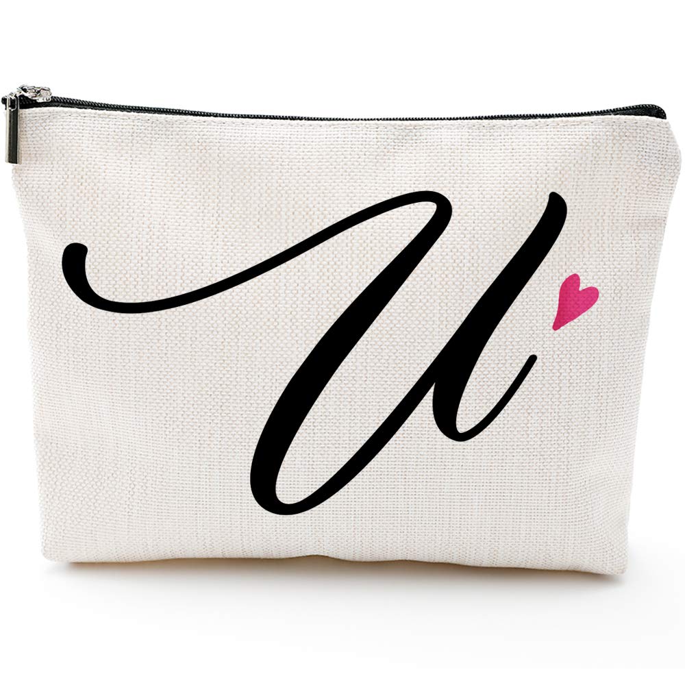 [Australia] - U Initial Monogram Personalized Travel Makeup Bag,Cosmetic Bag Pencil Pouch Gifts with Zipper Waterproof(Makeup bag-Letter U) 