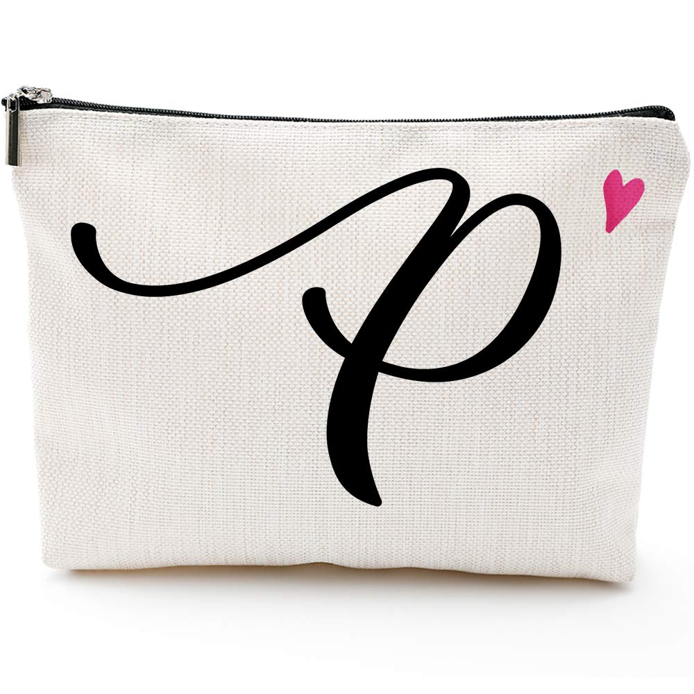 [Australia] - P Initial Monogram Personalized Travel Makeup Bag,Cosmetic Bag Pencil Pouch Gifts with Zipper Waterproof(Makeup bag-Letter P) 