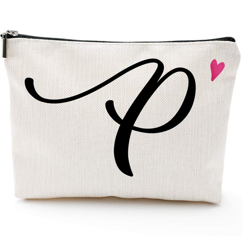 [Australia] - P Initial Monogram Personalized Travel Makeup Bag,Cosmetic Bag Pencil Pouch Gifts with Zipper Waterproof(Makeup bag-Letter P) 