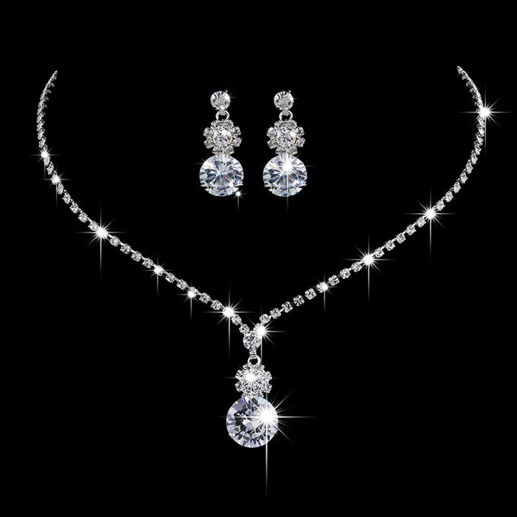 [Australia] - Unicra Bride Silver Bridal Tassel Necklace Earrings Set Crystal Wedding Jewelry Set Pearl Choker Necklace for Women and Girls (3 piece set - 2 earrings and 1 necklace)(NK072-2) 