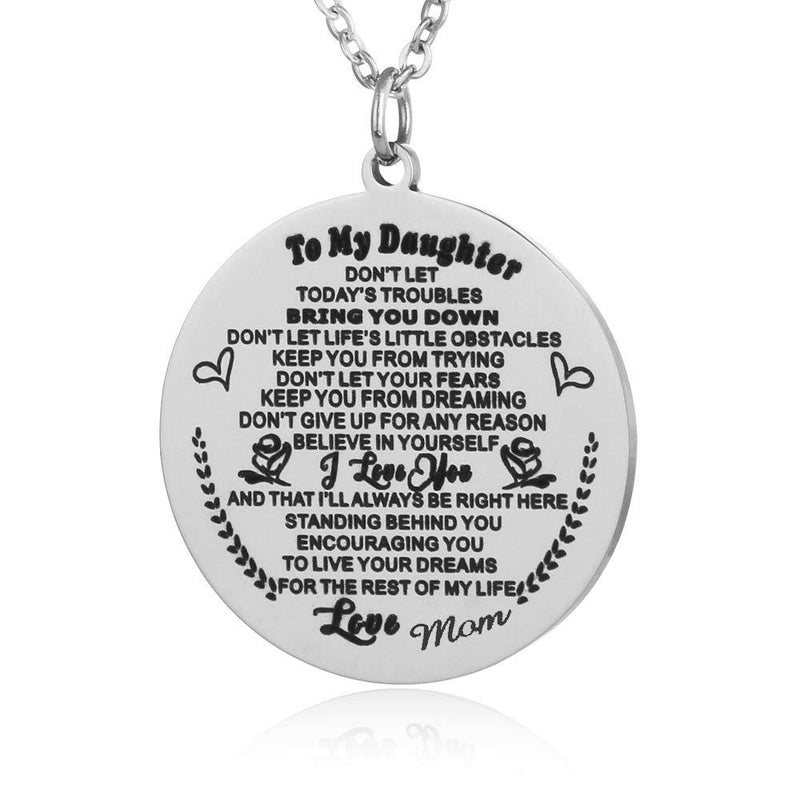 [Australia] - FAYERXL Hand Stamped Dog Tag-You are Braver Than You Believe-Pendant Necklace Inspirational Gifts for Son Daughter… Round pendant mom to daughter 2 