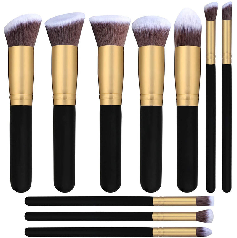 [Australia] - CYNOSURE Makeup Brushes Synthetic Cosmetics Foundation Blending Blush Eyeliner Face Powder Brush Makeup Brush Kit (10pcs, Golden Black) 