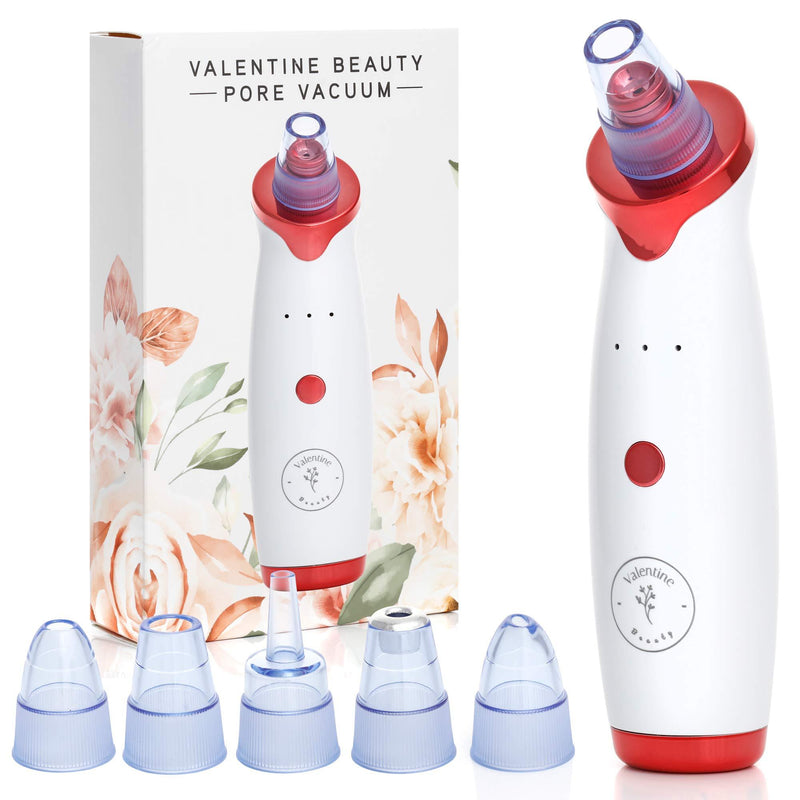 [Australia] - Valentine Beauty Blackhead Remover Pore Vacuum - Cleaner Rechargeable Pore Extractor Pimple Popper Face Cleanser Tool for Comedo Acne Whitehead Makeup Residue dust Removal 5 Replaceable Suction Probe 