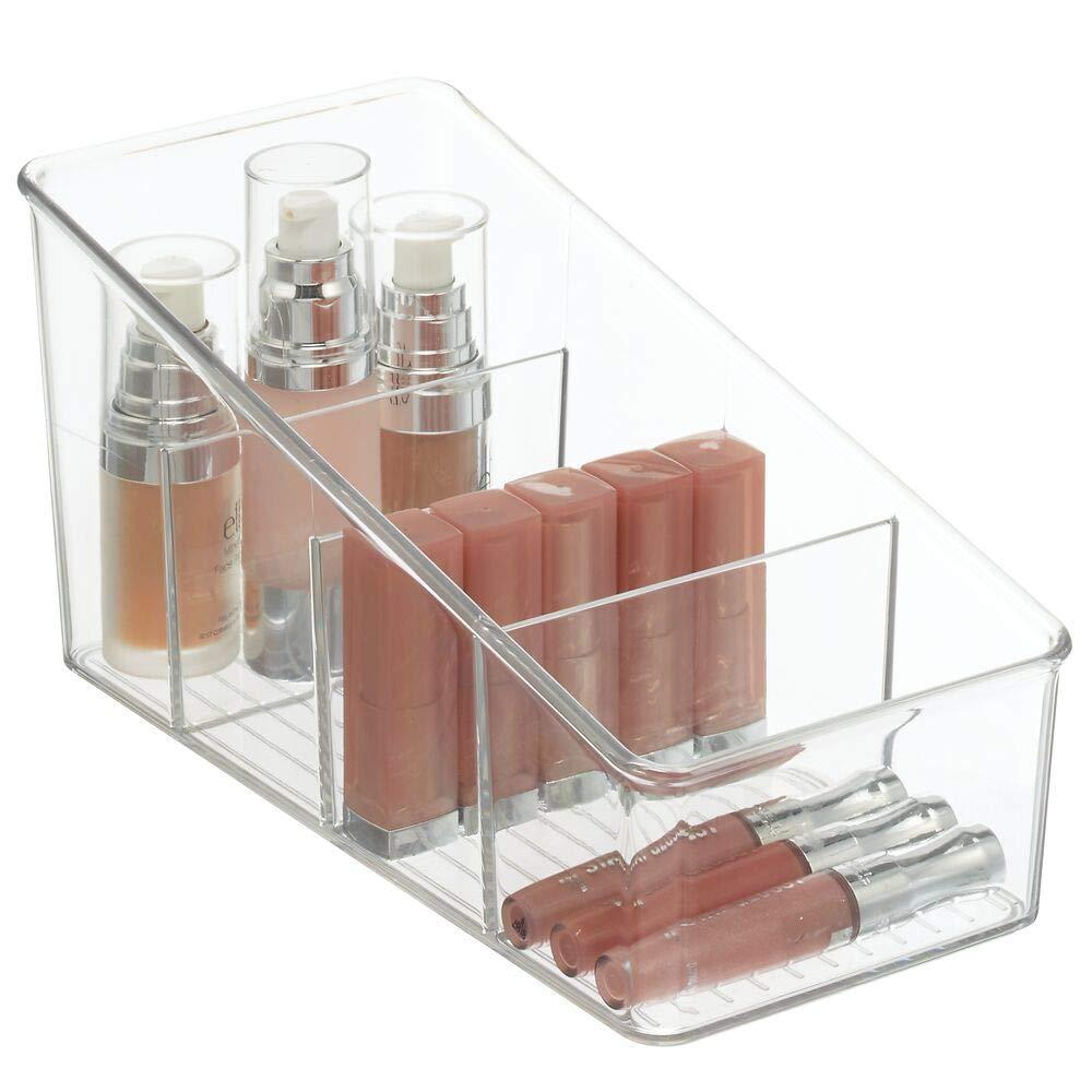 [Australia] - mDesign Plastic Divided Makeup Organizer for Bathroom Countertops, Vanities, Cabinets - Cosmetic Storage Solution for, Eyeshadow Palettes, Contour Kits, Blush, Face Powder - 4 Sections - Clear 10.6 x 5.1 x 5.1 
