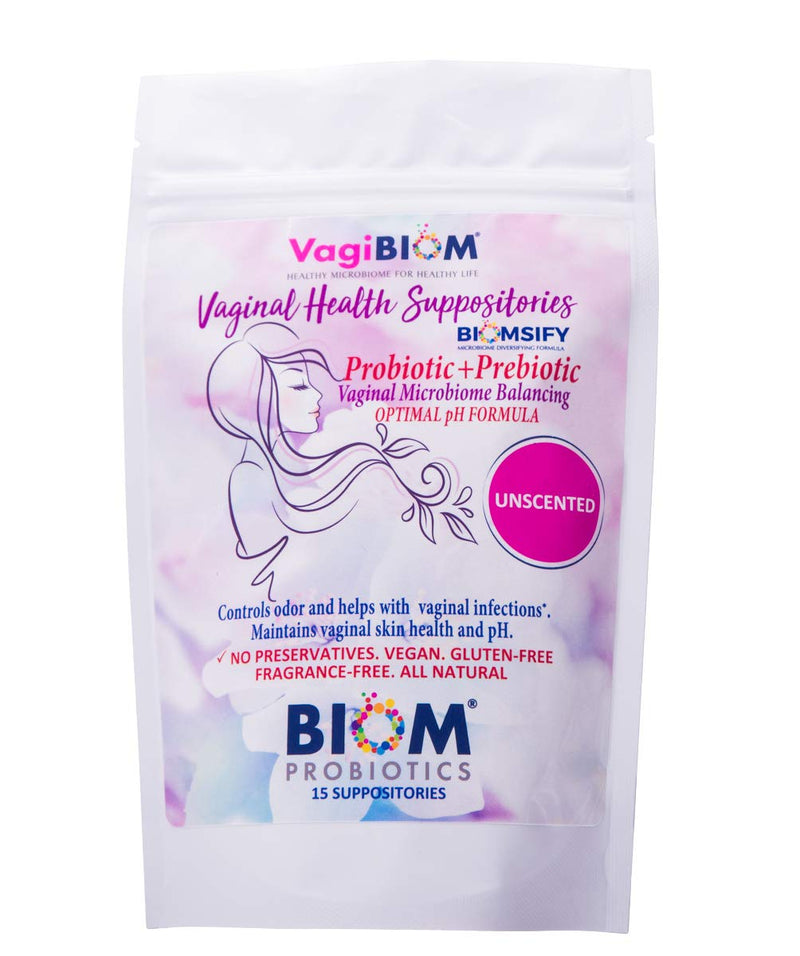 [Australia] - Biom Vaginal Probiotic Suppository: Natural Vaginal pH and Odor Control Regimen; Balance and Nourishes Vaginal Lactobacillus Flora ; No Parabens, Fragrance-Free (15) 