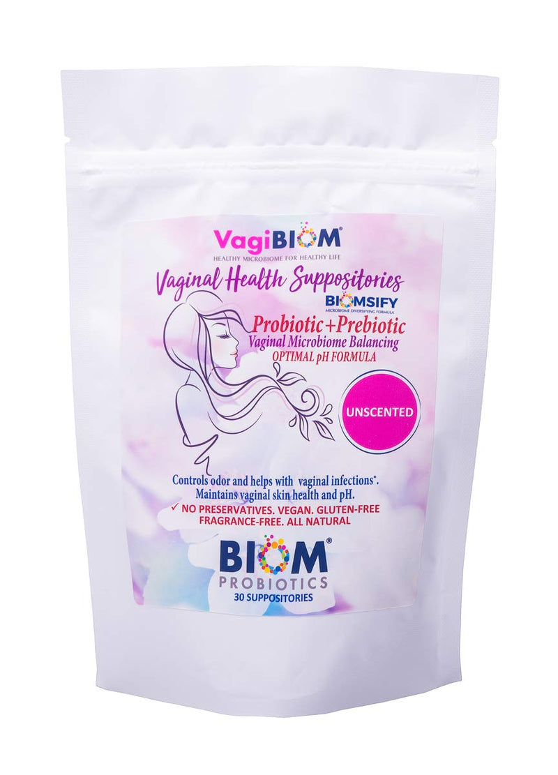[Australia] - Biom Vaginal Probiotic Suppository: Natural Vaginal pH and Odor Control Regimen; Balance and Nourishes Vaginal Microbiome; No Parabens, Fragrance-Free (30) 30 Count (Pack of 1) 