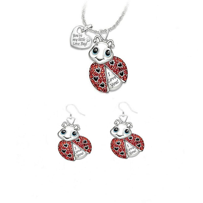 [Australia] - RTY Cute Ladybug Insect Necklace Earrings Set You're My Little Love Bug Jewelry Friendships 