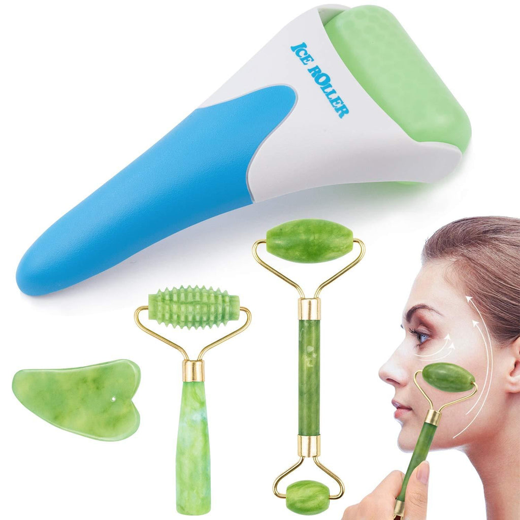[Australia] - EAONE 4 in 1 Ice Roller Jade Roller Eyes Facial Massage Kits Cold Freezer Therapy Instant Pain Relief Wrinkle Preventing Coolers Skin Roller for Face & Eye Neck Massage Mother's Day Gift Blue 
