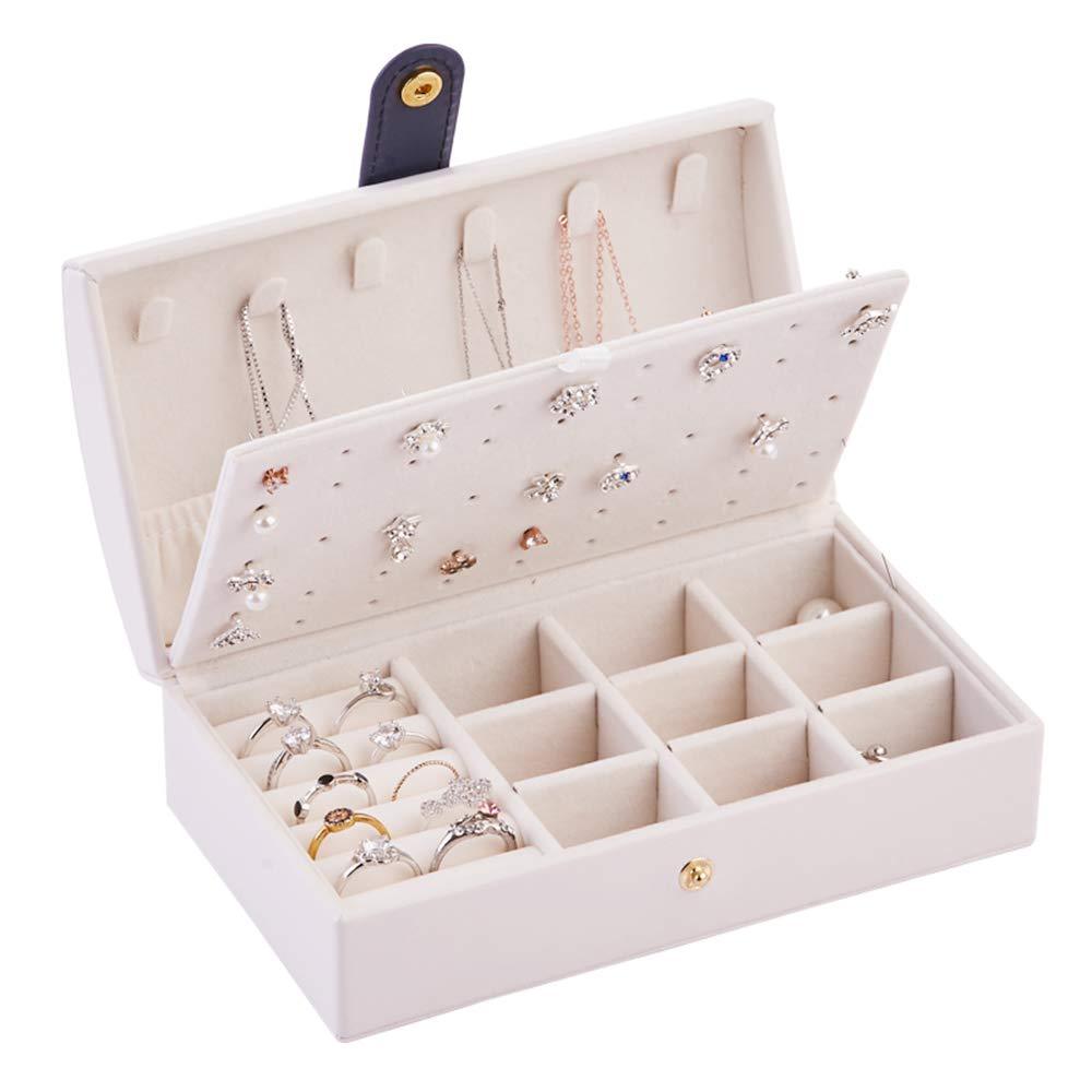 [Australia] - Fullgaden Jewelry Box,Necklace Ring Storage Organizer Double Layer Travel Synthetic Leather Jewel Cabinet Gift Case for Women, White 