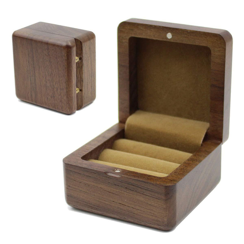 [Australia] - Black Walnut Wooden Engagement Double Ring Box, Solid Wood Square Double Rings Box for Wedding Ceremony Rings Storage 