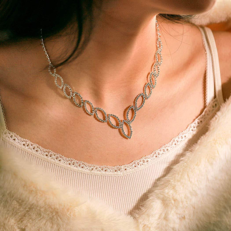 [Australia] - Aukmla Bridal Wedding Necklace Earring Set Silver Rhinestone Necklaces Bride Jewelry Accessories for Women and Girls Necklace-019 (Set of 3) 