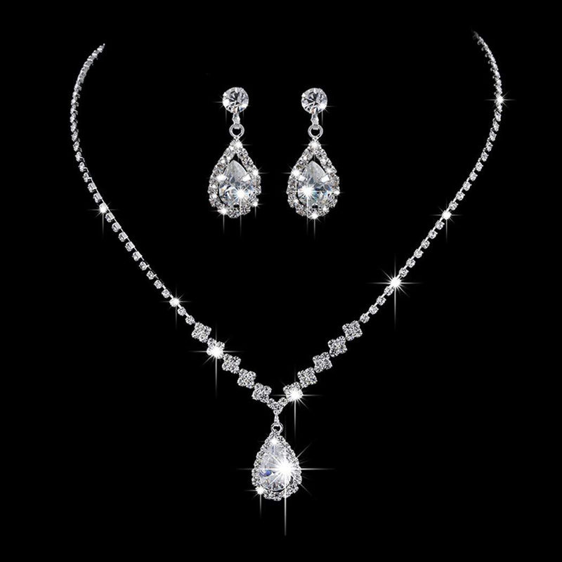 [Australia] - Aukmla Bride Wedding Necklace Earrings Set Silver Rhinestones Necklaces Bridal Crystal Jewelry Accessories for Women and Girls Necklace-023 (Set of 3) (Set 1) (Set 1) Set 1 