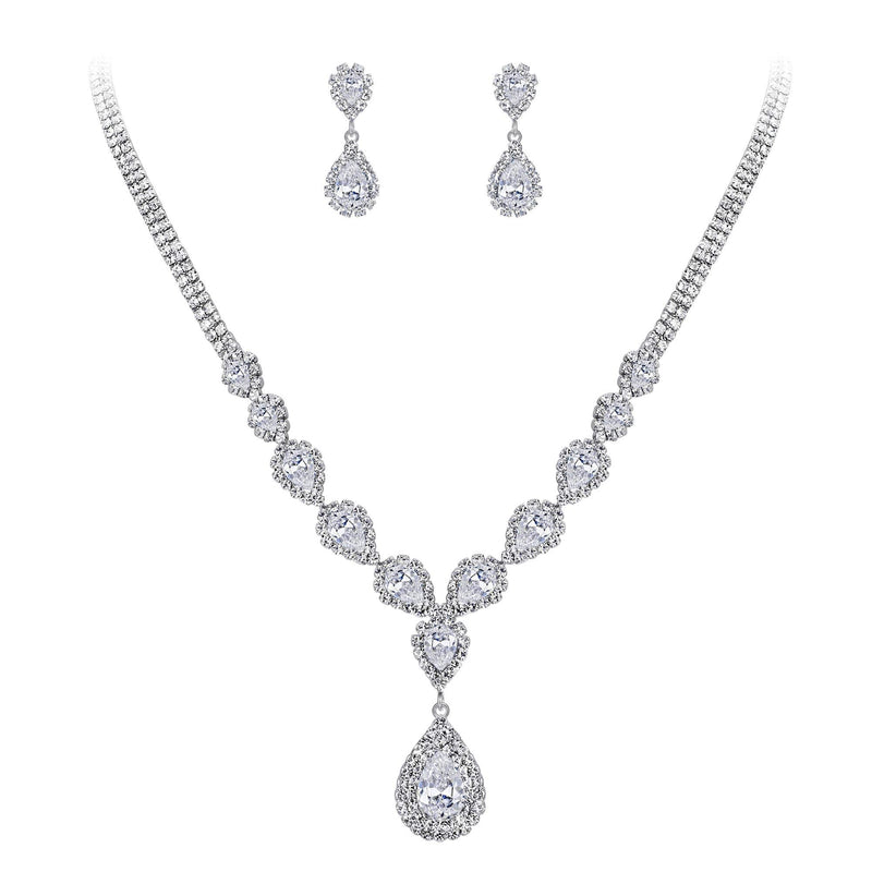 [Australia] - BriLove Women's Wedding Bridal CZ Crystal Teardrop Infinity Y-Necklace Dangle Earrings Set Clear 