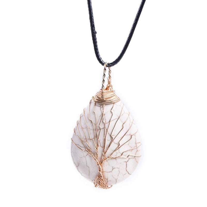 [Australia] - YGLINE Vintage Teardrop/Round/Oval Natural Gemstones Healing Crystal Stone Necklace Wire Wrapped Copper Tree of Life Chakra Pendant, Mothers Gifts Teardrop-1 