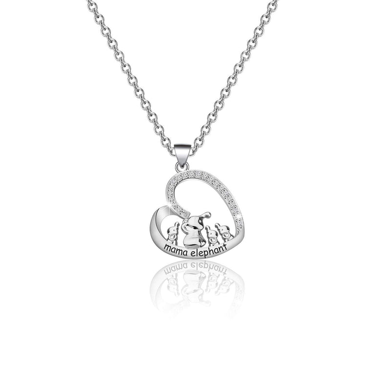 [Australia] - Mama Elephant Necklace Mother Daughter Jewelry for Mom silver 3 cubs 