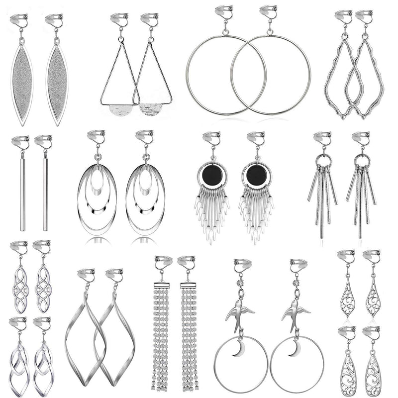 [Australia] - 15 Pairs Wholesale Clip on Earrings for Women Fashion-Celtic Knot Earrings,Long Bar Earrings,Tear Drop Earrings Clip on Hoop Earrings for Women-Clipon Earrings for Women and Teen Girls #1 