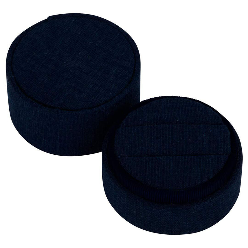 [Australia] - Koyal Wholesale Round Linen Ring Box, Navy Blue Color Double Ring Slot Wedding Ceremony Ring Box with Detachable Lid, 2 Piece Engagement Ring Box Holder, Proposal, Wedding, Heirloom, Ring Bearer Box 