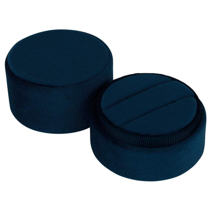 [Australia] - Koyal Wholesale Round Velvet Ring Box, Navy Blue Double Ring Slot Wedding Ceremony Ring Box with Detachable Lid, 2 Piece Engagement Ring Box Holder, Proposal, Wedding, Heirloom, Ring Bearer Ring Box 