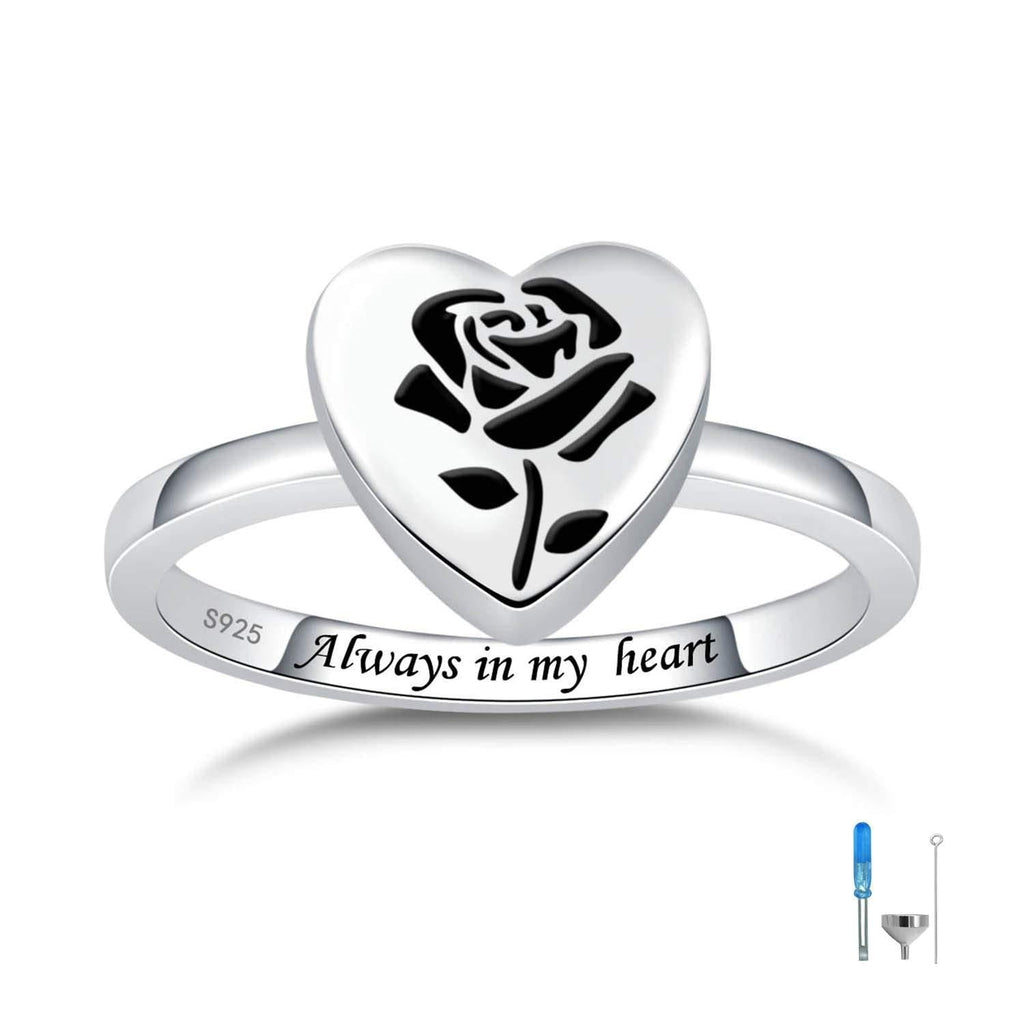 [Australia] - ACJFA 925 Sterling Silver Rose Urn Ring Heart Shape Hold Loved One Ashes Cremation Rings Memorial Jewelry for Women 8 
