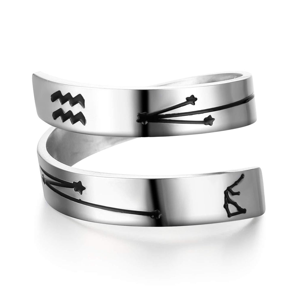[Australia] - YOYO&YOKI Silver Zodiac Ring Stainless Steel Engraving Size Adjustable Constellation Birthday Ring Gift for Women Teens Girls Aquarius 