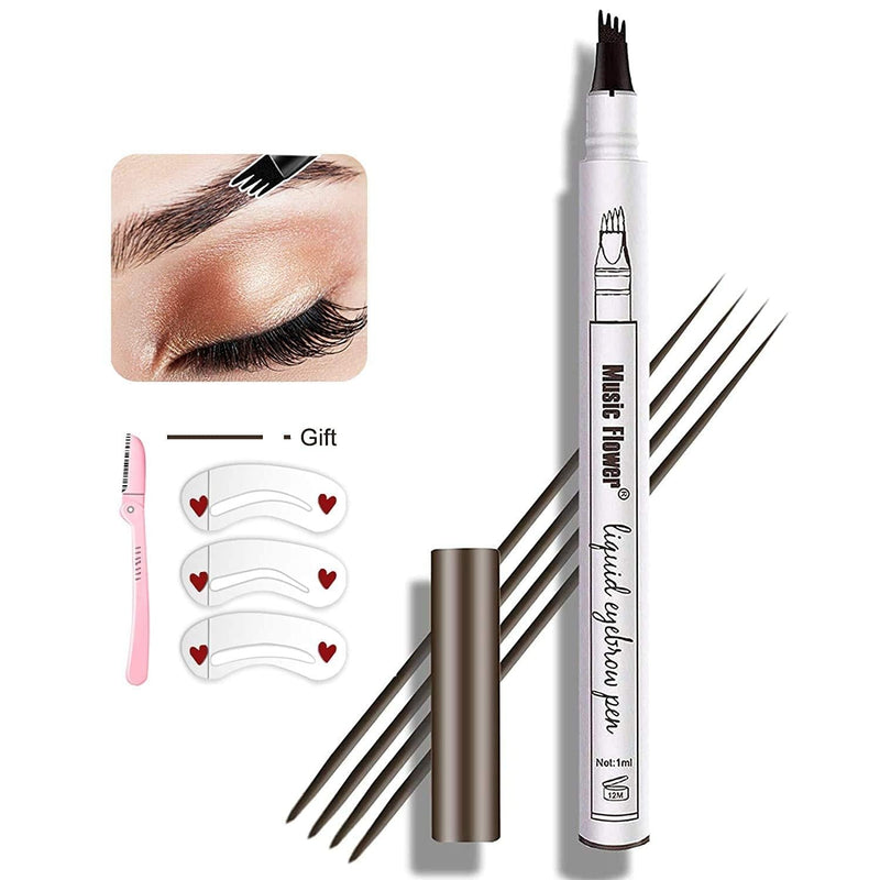 [Australia] - Eyebrow Pen,MoonKong 4 Point Eyebrow Pencil Waterproof Eye Brown Makeup,Eyebrow Kits with 3 Eyebrow Stencil,1 Brow Razor(1# Dark Brown/Chestnut) 1# Dark Brown/Chestnut 