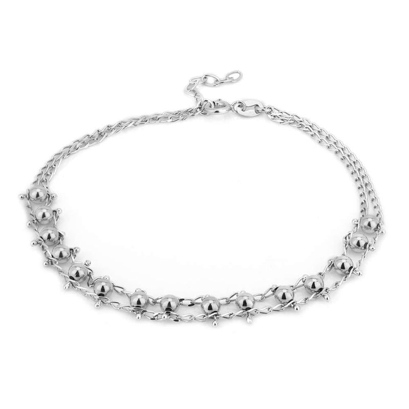 [Australia] - Vanbelle Sterling Silver Jewelry Double Layered Chain and Hanging Beads Anklet with Rhodium Plating for Women and Girls 