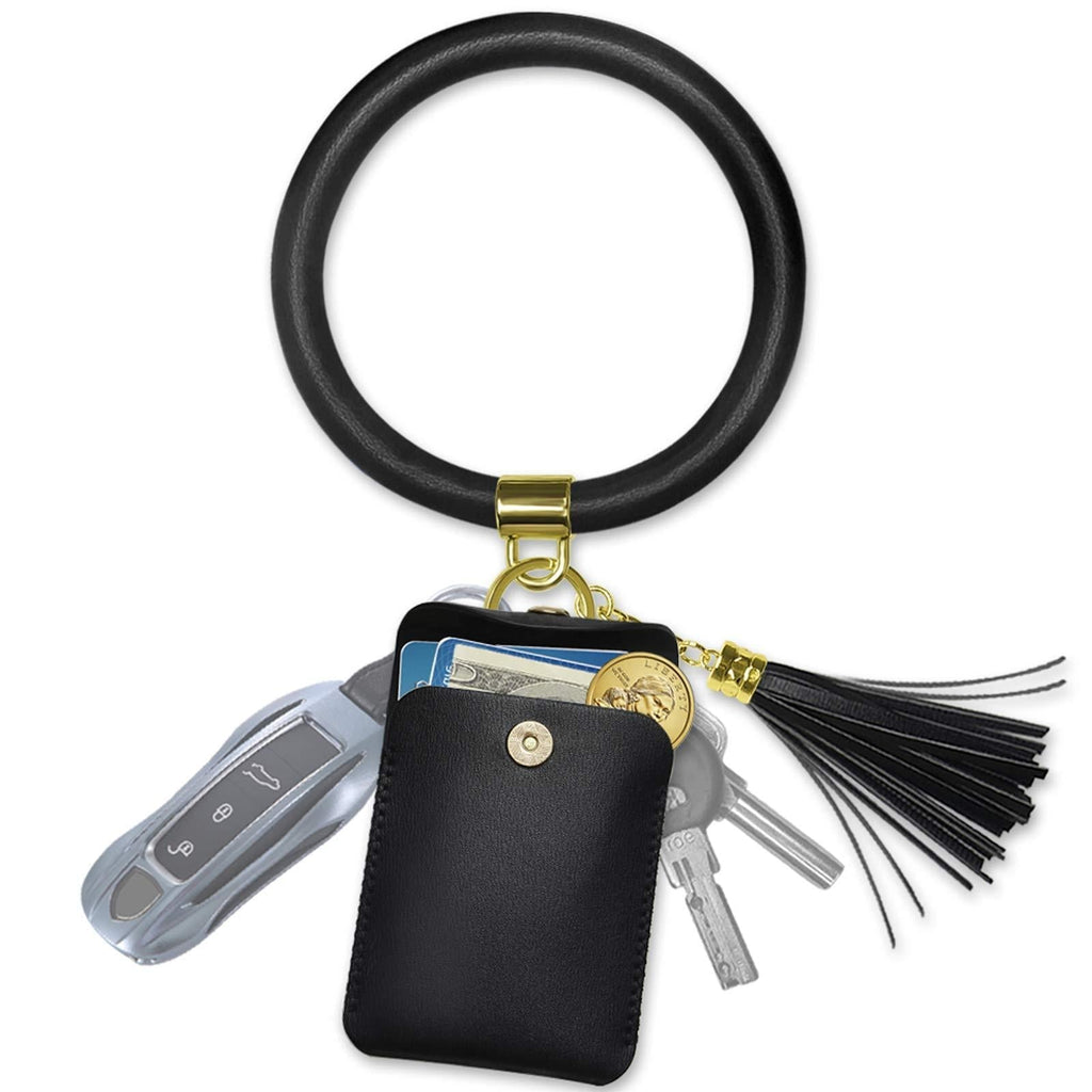 [Australia] - Keychain Bracelet, Doormoon Tassel Key Chain Wristlet Ring Circle Bangle Black 