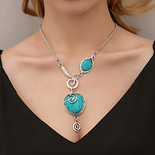 [Australia] - Artmiss Boho Necklace Drop Earring Set Jewelry Turquoise Silver Flower Collar for Women 