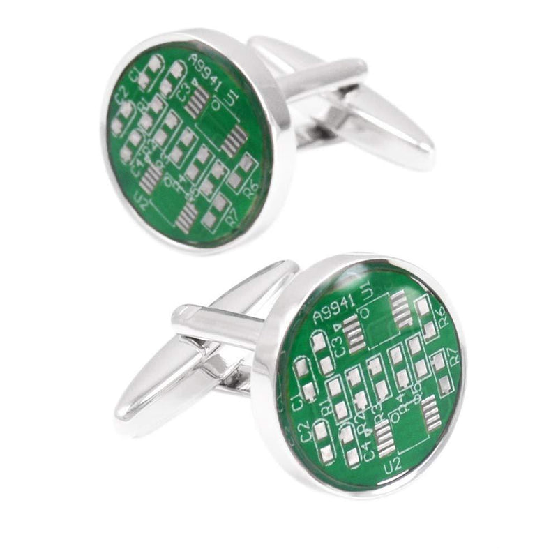 [Australia] - Round Green Circuit Board Computer Chip Motherboard Geeky Nerd PCB Cufflinks 