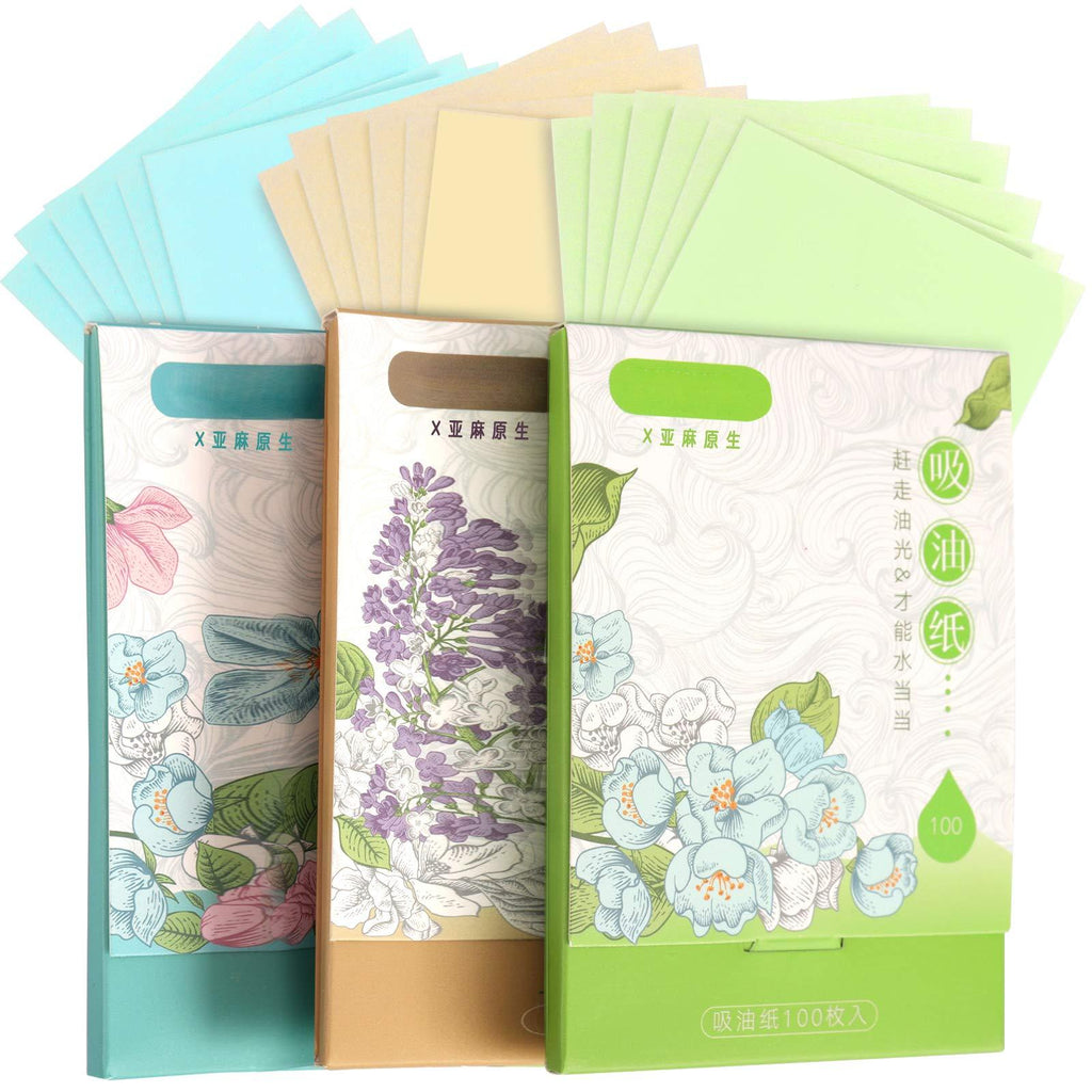 [Australia] - 300 Sheets Oil Absorbing Tissues, HNYYZL 3 Pack Premium Oil Blotting Paper Sheets, Translucent, Soft Face Blotting Paper Stay Skin Fresh and Smooth, for Facial Skin Care & Make Up(Green, Blue, Brown) 