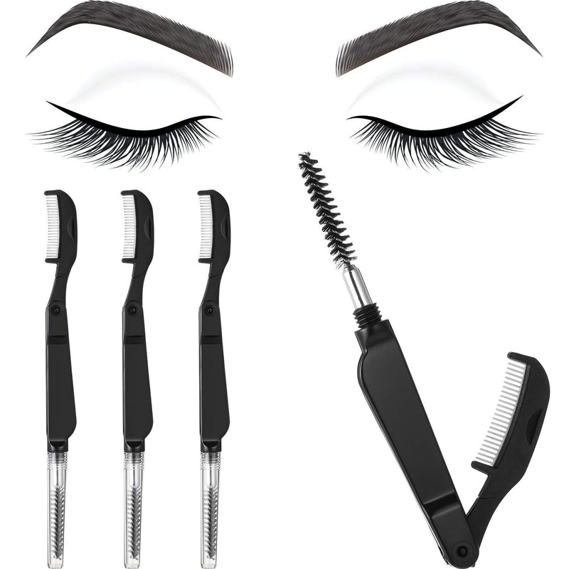 [Australia] - 4 Pieces Eyelash Combs Eyebrow Combs Foldable Stainless Steel Teeth Brow Brushes Mascara Brushes Eyebrow Spoolie Grooming Brushes Makeup Tool, Black 