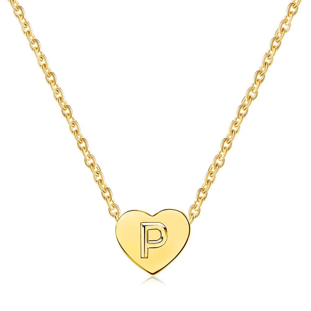 [Australia] - JMQJewelry Heart Initial A-Z Letter Alphabet Gold Plated Stainless Steel Necklace for Women Pendants Jewelry P 