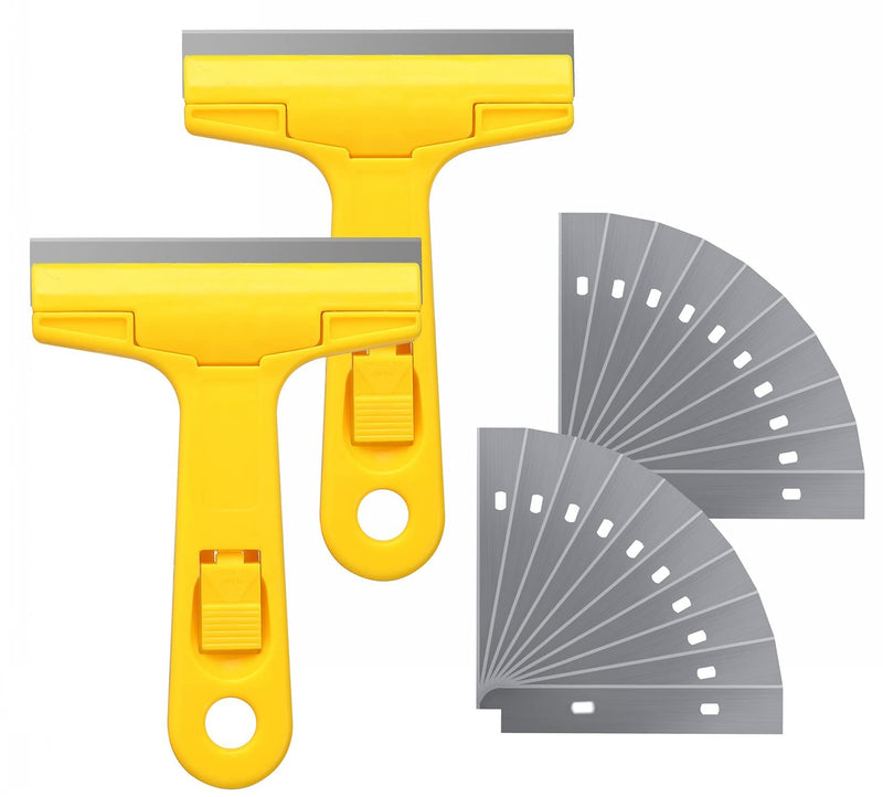 [Australia] - Glass Scraper Razor Blade,Razor Blade Scraper,Paint Scraper,Window scraper for Remover Tool Remove Surface Stains,Paint,Automotive Glass Film(4 inch-2 Handle + 20 Pack Replacement Blades) 