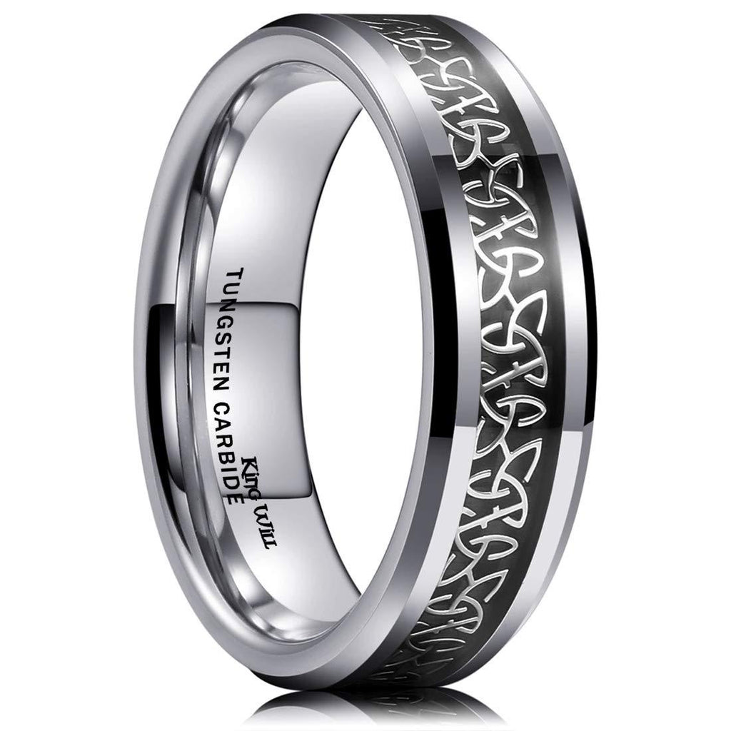 [Australia] - King Will Classic 6mm/8mm Tungsten Carbide Ring Wedding Band for Men Inlay Celtic Knot Engagement Ring Comfort Fit 6 4 